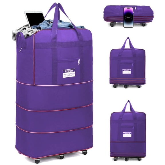Expandable Travel Bag with Wheels, 100L Lightweight Foldable Luggage, Large Capacity Rolling Duffel Bag, Expandable Suitcase for Airplane Travel, Moving, Weekend Trips