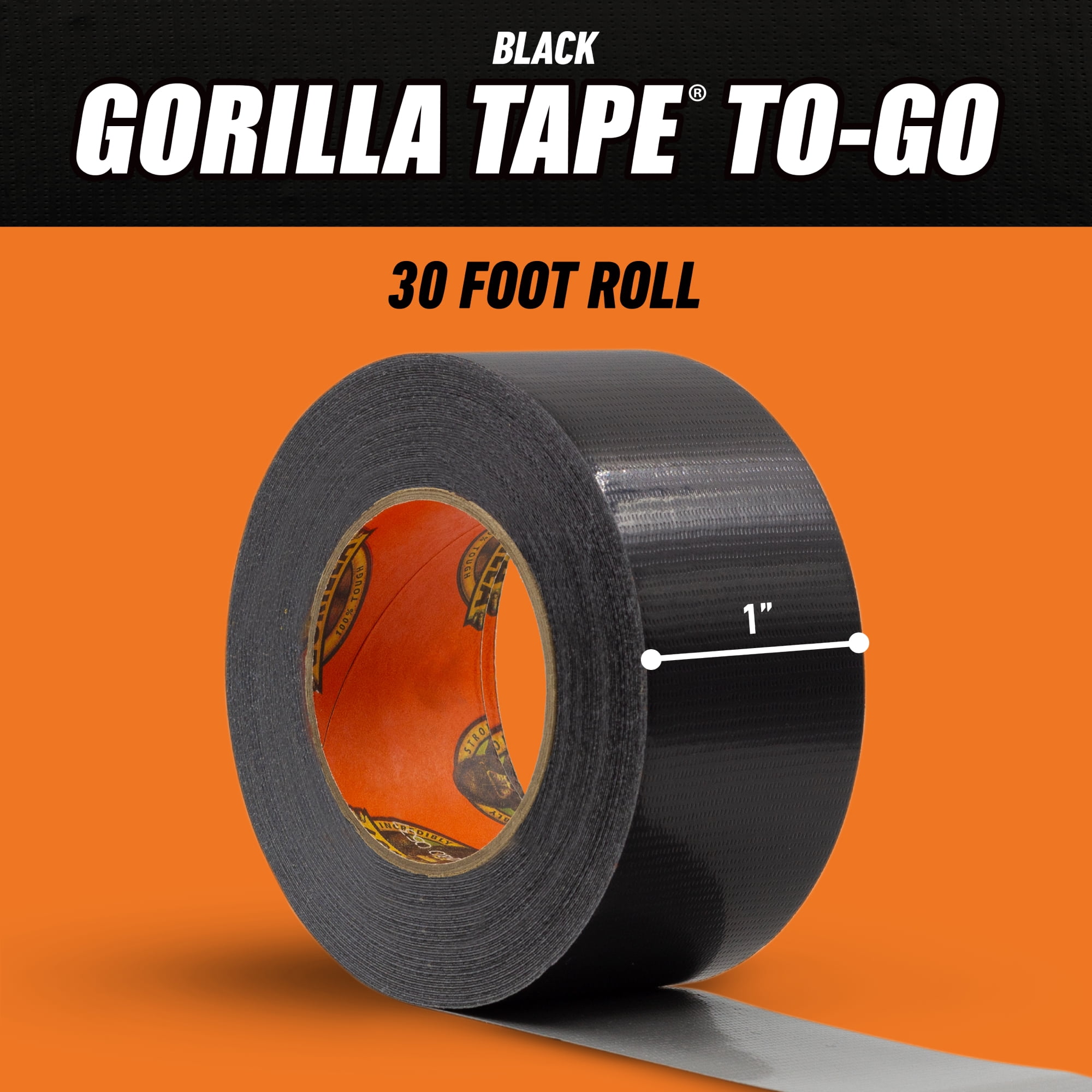 (2 pack) Gorilla Black Tape to-Go Handy Roll, 1 in x 10 Yard Roll