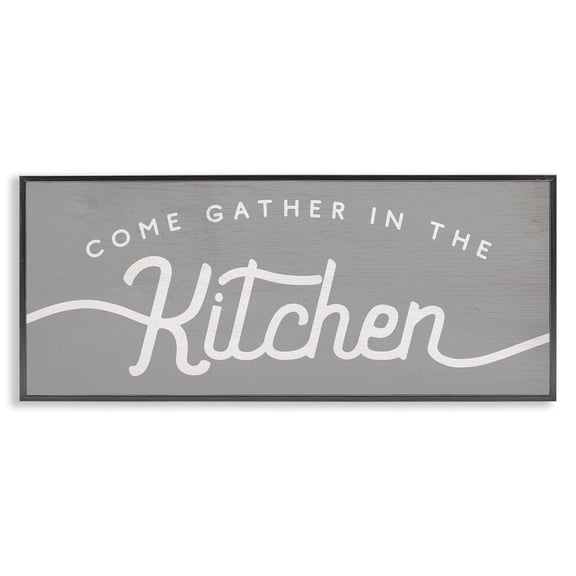 Stupell Industries Farmhouse Gather in the Kitchen Sign Rustic Family Phrase Black Framed Giclee Art, 24 x 10, by Lil' Rue