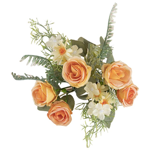 CSChome Artificial Flower Artificial Flower Bunch: Realistic Looking Non fading 5 Forks with 4 Rosebuds Perfect for Wedding Simulation Bouquets and Home Decor