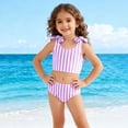 thumbnail image 2 of BOBOGOJP Girls Swimsuit 2 Piece Bathing Suits Fashion Stripe Print Bikini Tankini Swimwear Bow Strap Soft Beach Swimsuit (Purple, 5-6 Years), 2 of 6