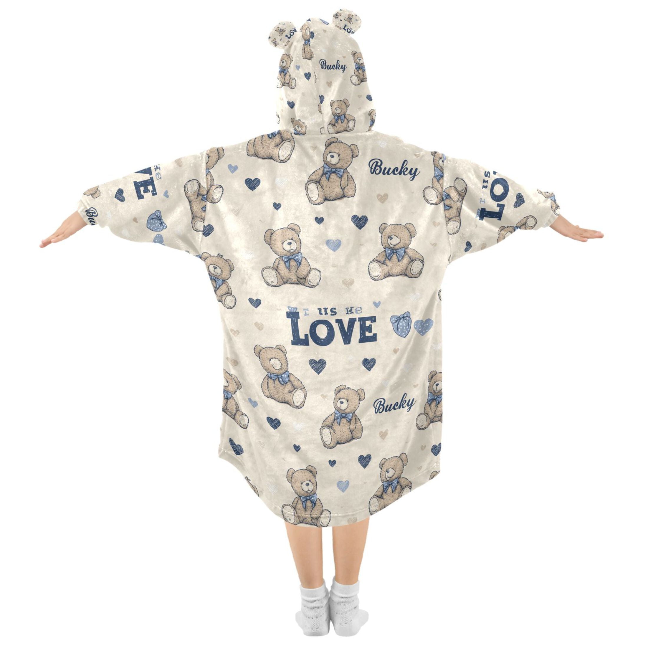 Wearable Blanket Hoodie for Care Bear Flannel Hooded Blanket with Pockets and Sleeves Suitable