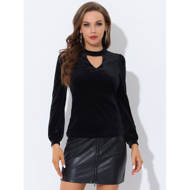 High-neck velvet blouse - Woman