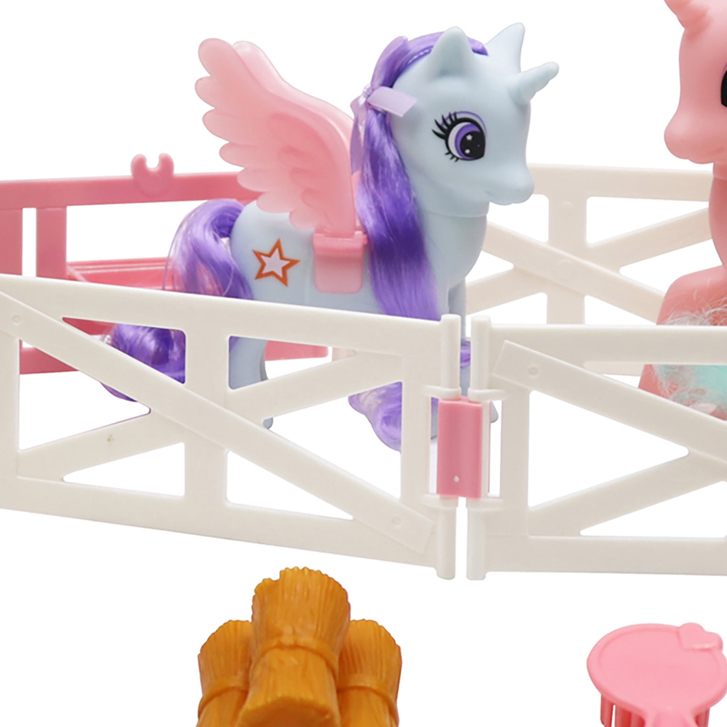 Wonder Unicorn: Pony Land - Unicorn Stable Playset - 3 Magical Figurines, Fenced Play Yard & Shelter, Feeding & Grooming Care Toy Accessories, Kids 3+