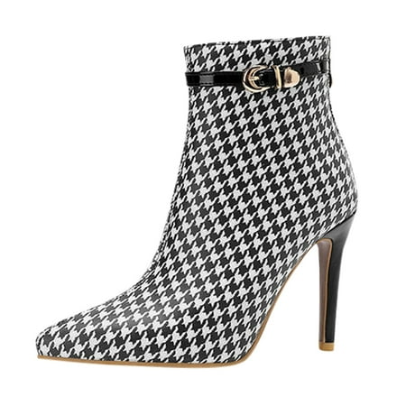 GHSOHS Cowboy Boots for Women Work Boots Ankle Boots Shoes Hiking Boots Fall Winter Fashion Skinny Heel Back Zipper Buckle Ankle Boots Pointed High Heel Ankle Boots Western Cowgirl Boots Size 40