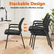 CLATINA Office Reception Guest Chair Mesh Back Stacking with Ergonomic Lumbar Support and Thickened Seat Cushion for Waiting Conference Room Black 4 Pack