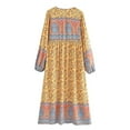 thumbnail image 3 of Vintage Chic Women Long Sleeve Tie Neck Ethnic Floral Print Beach Bohemian Maxi Dress Loose Kaftan Lady Rayon Boho Dresses Robe, 3 of 9