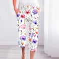 thumbnail image 2 of lcziwo Clearance Sale, Women's High Waist Cropped Yoga Pants Summer Casual Drawstring Straight Linen Capri Pants Fashion Floral Print Capris Pants with Pockets Multicolor XXL, 2 of 6