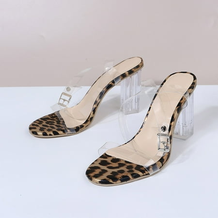 

FITORON Womens Slippers- Shoes Fashion Minimalistic Leopard Snake Pattern Transparent Heel Sandals Slippers Flip Flop Brown 35
