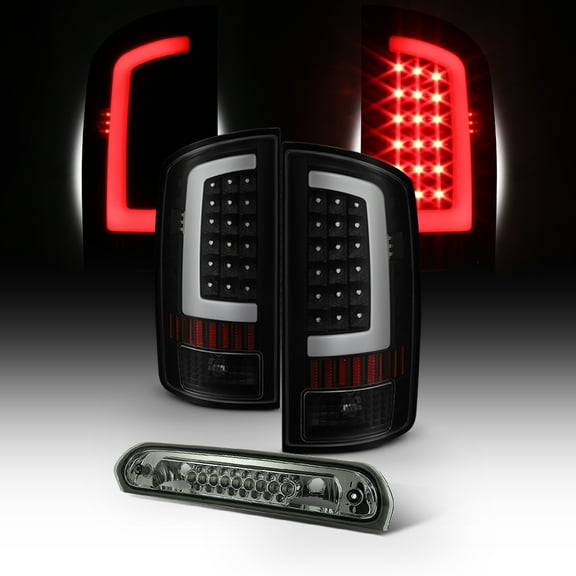 AKKON - For 03-06 Dodge Ram 1500 2500 3500 LED DRL Light Tube Black Smoke Tail Light   3rd Brake Lamp Assembly