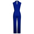 thumbnail image 5 of Aloohaidyvio Women's Elegant Jumpsuits V Neck Sleeveless Straight Belted Long Pants Business Suits Set with Pockets Blue S, 5 of 6