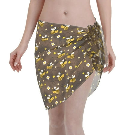 Disketp Flying Furry Honey Bees Women Swimsuit Cover Up Short Chiffon Summer Beach Sarong Bikini Wrap Skirt Bathing Suit