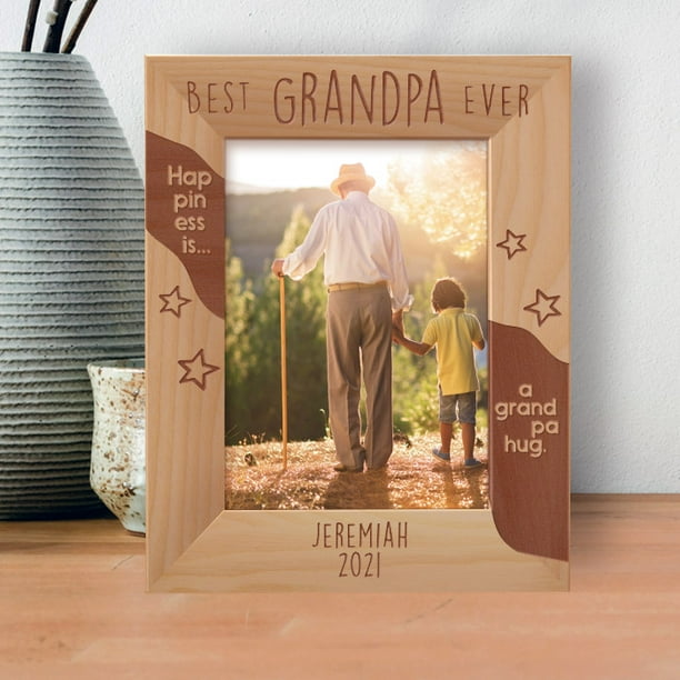 Best Grandpa Ever Personalized Wooden Frame 5" x 7" Brown (Vertical