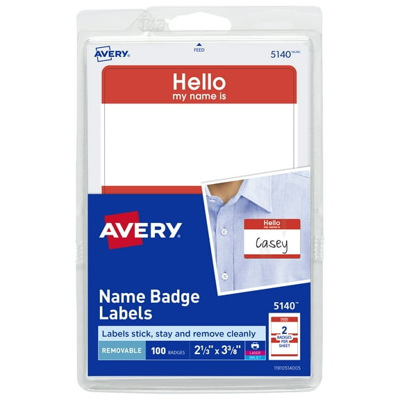 Avery Hello My Name Is Name Tags, Red Border, 100 Badges (05140)