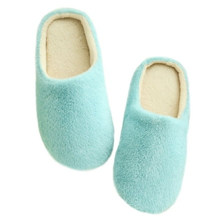 

Winter slippers Women s Cozy Furry House Slippers Mens Cotton-Padded Plush Slippers Couples Winter Home Shoes - Size 42/43 (Blue)