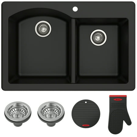 KRAUS Forteza™ 33” Dual Mount 60/40 Double Bowl Granite Kitchen Sink in