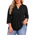 thumbnail image 2 of Fantaslook 3/4 Sleeve Plus Size Tops for Women Henley Neck Button Blouses Dressy Floral Tunic Work Shirts L-5XL, 2 of 9