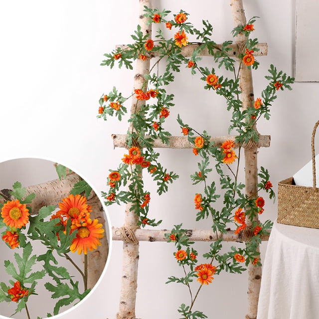Xihbxyly Margarita de Ratán para Colgar En La Pared, Decoración Fresca y Natural para Interiores, Flores Artificiales de Fácil Mantenimiento, Versátil para Salas de Estar o Eventos, 1,75 M de Largo,