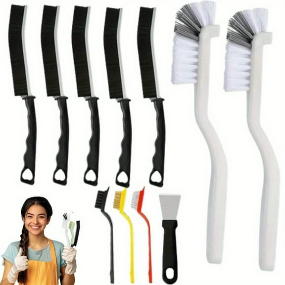 11PCS Crevice Cleaning Brush Set, Multifunctional Cleaning Brush Tools,Hard Bristle Crevice Cleaning Supplies for Kitchen, Bathroom, Cup,Window