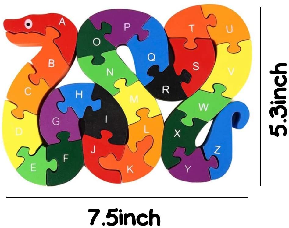 SOPOTUTU Puzzle Alphabet Serpent En Bois – Blocs ABC Et Chiffres – Jeu éducatif Et Créatif Pour Enfant, Dès 3 Ans