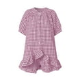 thumbnail image 6 of adviicd Womens 2 Piece Ruffle Pajama Set Gingham Pjs Short Sleeve Babydoll Shirt and Shorts Plaid Sleepwear Outfits (Purple, L), 6 of 8