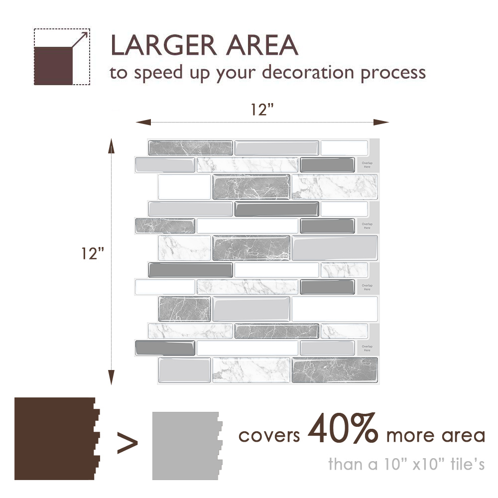 STICKGOO Grey Marble Peel and Stick Backsplash Tile for Kitchen and Bathroom(10 Pcs)