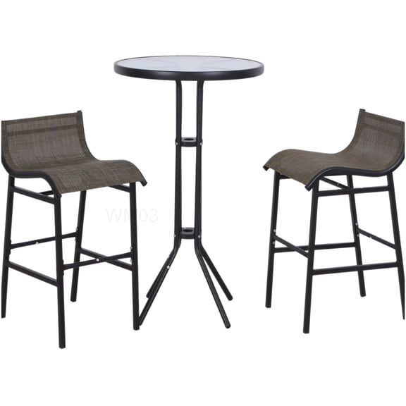 3-Piece Outdoor Bistro Set with Round Table and 2 Chairs, Metal Bar Height Patio Furniture for Two, Tan
