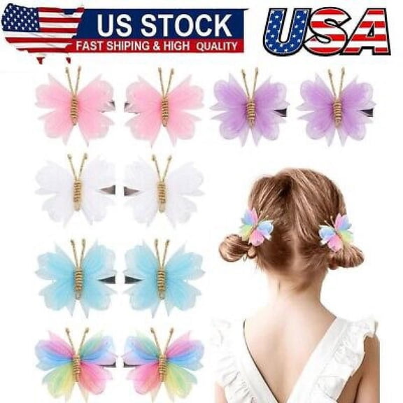 Hair Clips,10PCS Mini Butterfly Hair Barrettes,2" Tulle Mesh,Colorful Butterfly
