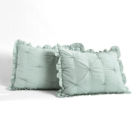 King 3pc Ravello Pintuck Ruffle Skirt Bedspread & Sham Set Blue - Lush Décor