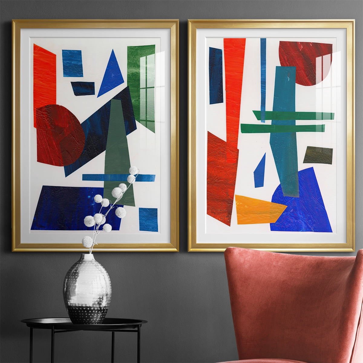 Wexford Home Colorful Shapes III Premium Framed Print, 18.5" x 24.5" - Ready to Hang, Gold (Set of 2)