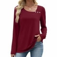 thumbnail image 5 of Plus Size Tops for Women Printed V-Neck Long Sleeve Casual T-shirt Button Tops Womens Tops Wine XXXL, 5 of 6