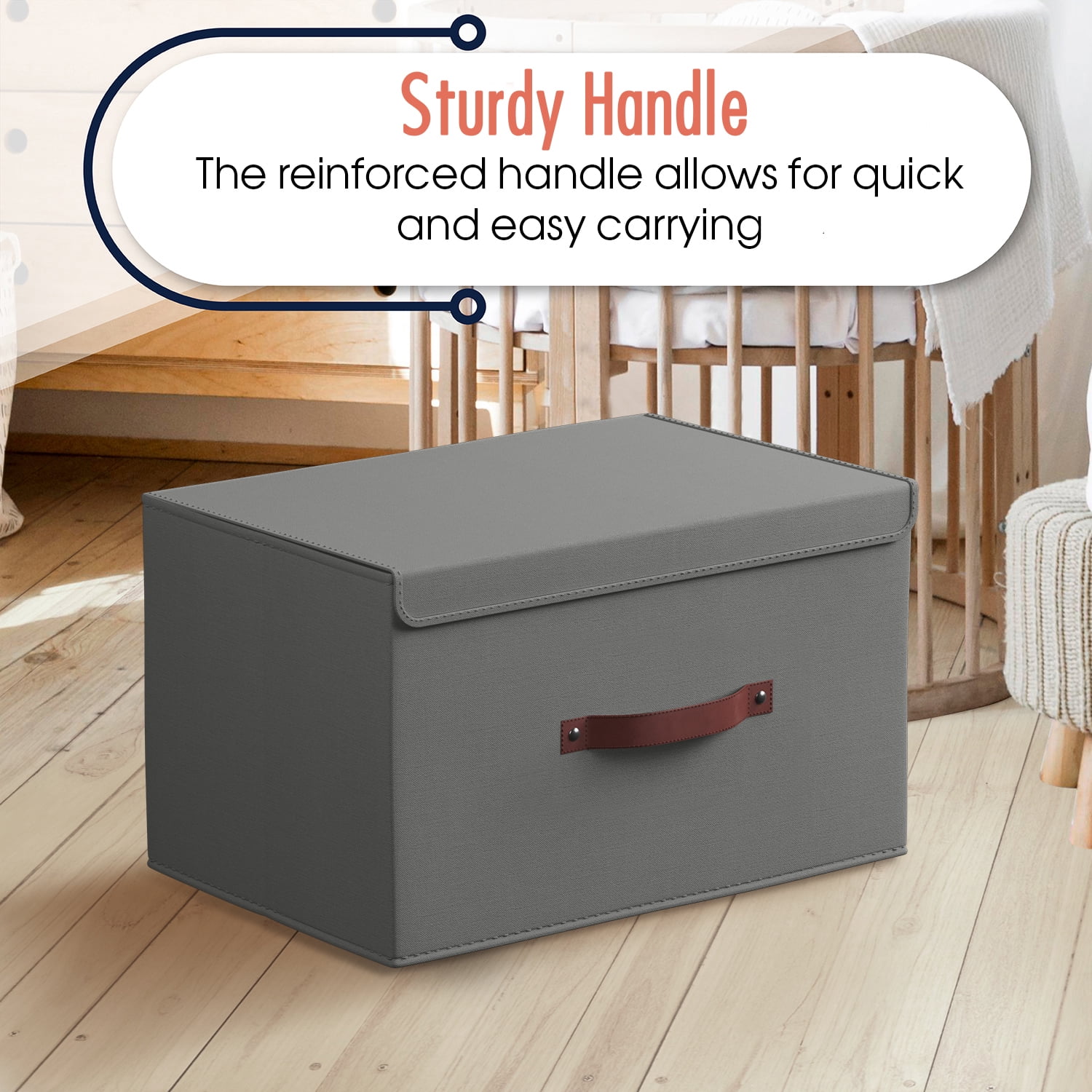 Ornavo Home Foldable Collapsible Large Storage Box Bins Linen Fabric Shelf Basket Cube Organizer with Leather Handles and Lid - Set of 6 - 15 x 10 x 9