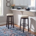 thumbnail image 4 of Linon Maya 31" Rice White Faux Leather Swivel Bar Stool in Brown Wooden Frame, 4 of 10