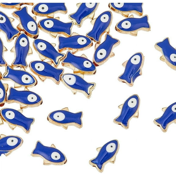 30Pcs Fish Beads Bulk Alloy Enamel Blue Fish Beads Gold Plated Tiny Fish Charms Spacer Beads Cute Little Fish Beads Jewelry Accessories for DIY Jewelry Making Hole: 1.8mm