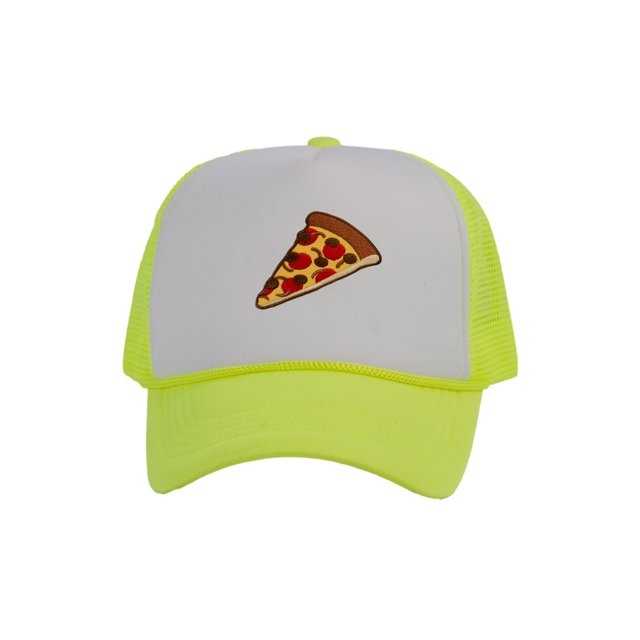 Adult Men's Pepperoni Pizza Slice Rope Foam Trucker Hat, White/Neon Yellow