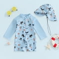 thumbnail image 2 of NIEWTR Baby Boys Kids Swimsuit Toddlers One Piece Zipper Swimwear with Hat Rash Guard Surfing Suit(A01-Blue,6-12 Months), 2 of 7