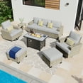 thumbnail image 3 of Vcatnet 9 Pieces Patio Fire Pit Sets Outdoor Patio Sectional Sofa Furniture Wicker Conversation Set with Swivel Glider Chairs Gray, 3 of 10