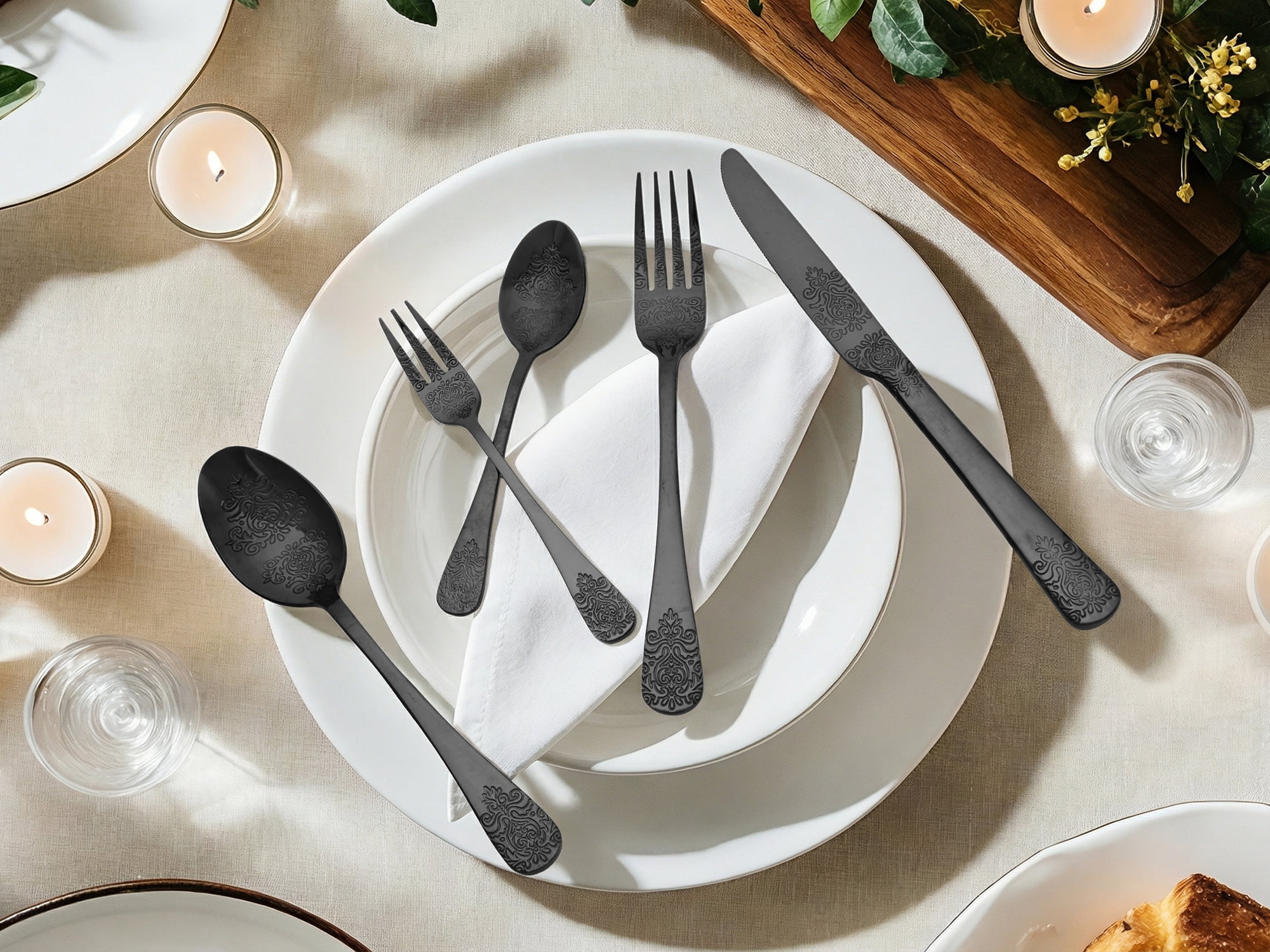 Unique Bargains 20 Pieces Stainless Steel Flatware Set for 4 Black