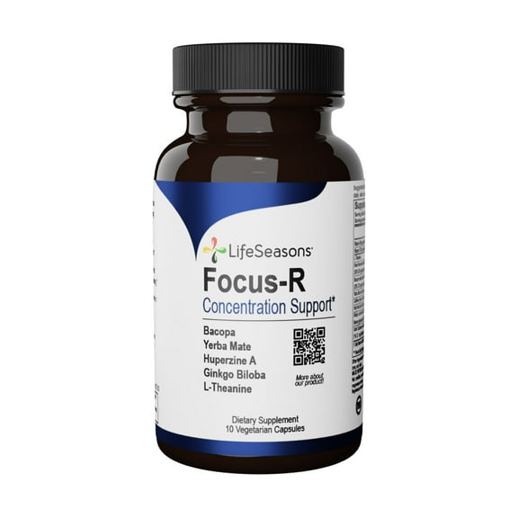 LifeSeasons - Focus-R - Concentration and Focus Supplement for All Ages - Nootropics Brain Formula Mind and Memory - Yerba Mate, Huperzine A, Ginkgo Biloba - 10 Capsules