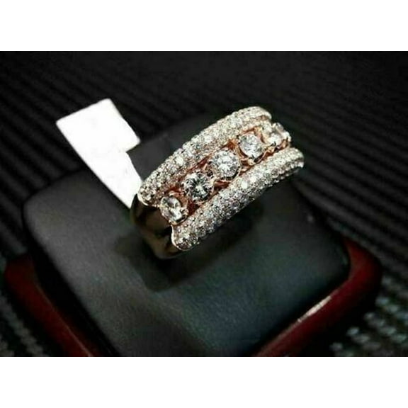 3CT Round Lab-Created Diamond Engagement Band Ring Men's 14K Rose Gold Plated