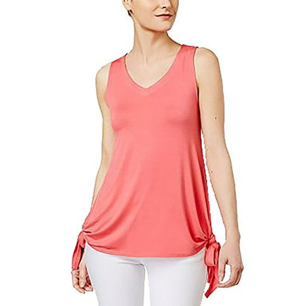 Cable & Gauge - Cable & Gauge Sleeveless Tie-Hem Top (Coral, Small ...