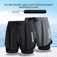 thumbnail image 2 of Bañador de playa de secado rápido de doble capa para hombre, nuevo estilo 2023, pantalones cortos, equipo de natación, ropa de baño cómoda y transpirable, 2 of 4