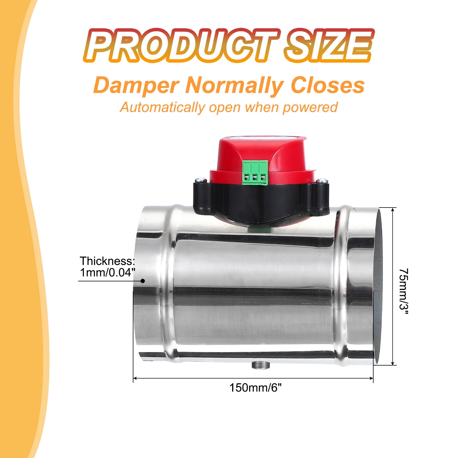 Uxcell 4" Duct Damper Stainless Steel Motorized Adjustable HVAC Volume Dampers Airflow Backdraft Damper Control