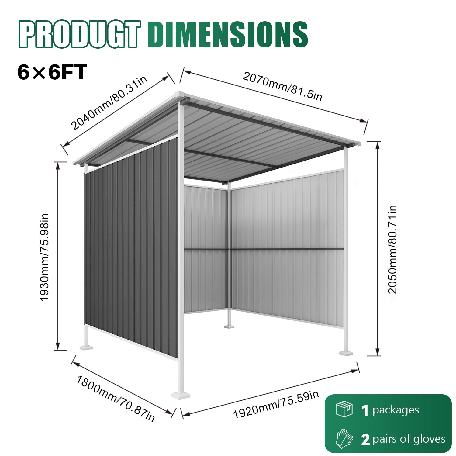 Outdoor Pergola, 6x6 FT Heavy Duty Metal Hardtop Shelter for Garden Backyard Patio Lawn, Gray