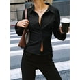 thumbnail image 6 of Women'S Button Down Shirts Striped Long Sleeve Collared Casual Work Blouses Tops Trendy Outfits Black XXL, 6 of 8