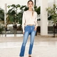 thumbnail image 2 of Women's High-Waist Button Fly Flare Jeans with Seamed Detailing - X Large, Blue, 2 of 7