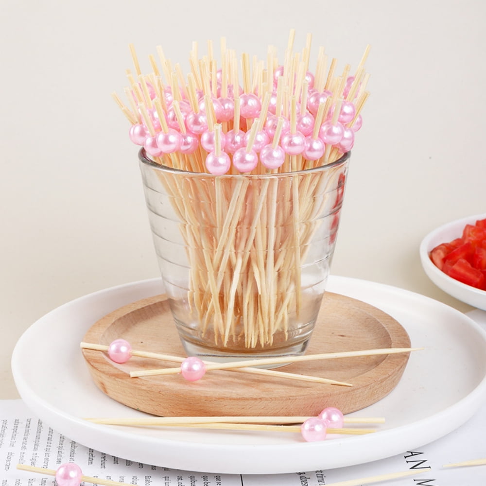 WILLBOND 200 Pcs Derby Party Cocktail Picks - Pink Rose Bamboo Appetizer Skewers For Fruit, Sandwiches & Party Decor