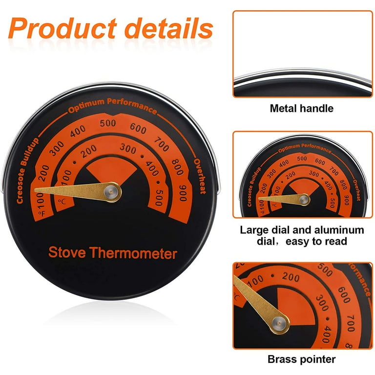 Sckee Wood Stove Thermometer, Magnetic Stove Temperature Stove Top Thermometer for Wood Burning Stove, GAS Stove, Pellet Stove, Temperature Meter for