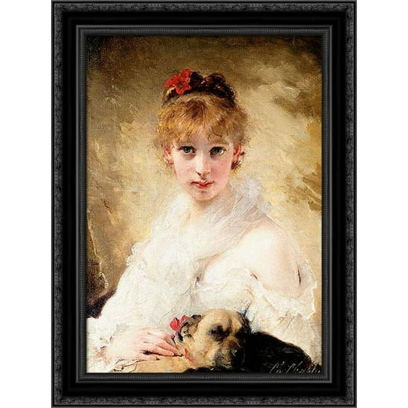 Her Favourite Dog 19x24 Black Ornate Wood Framed Canvas Art by Chaplin, Charles