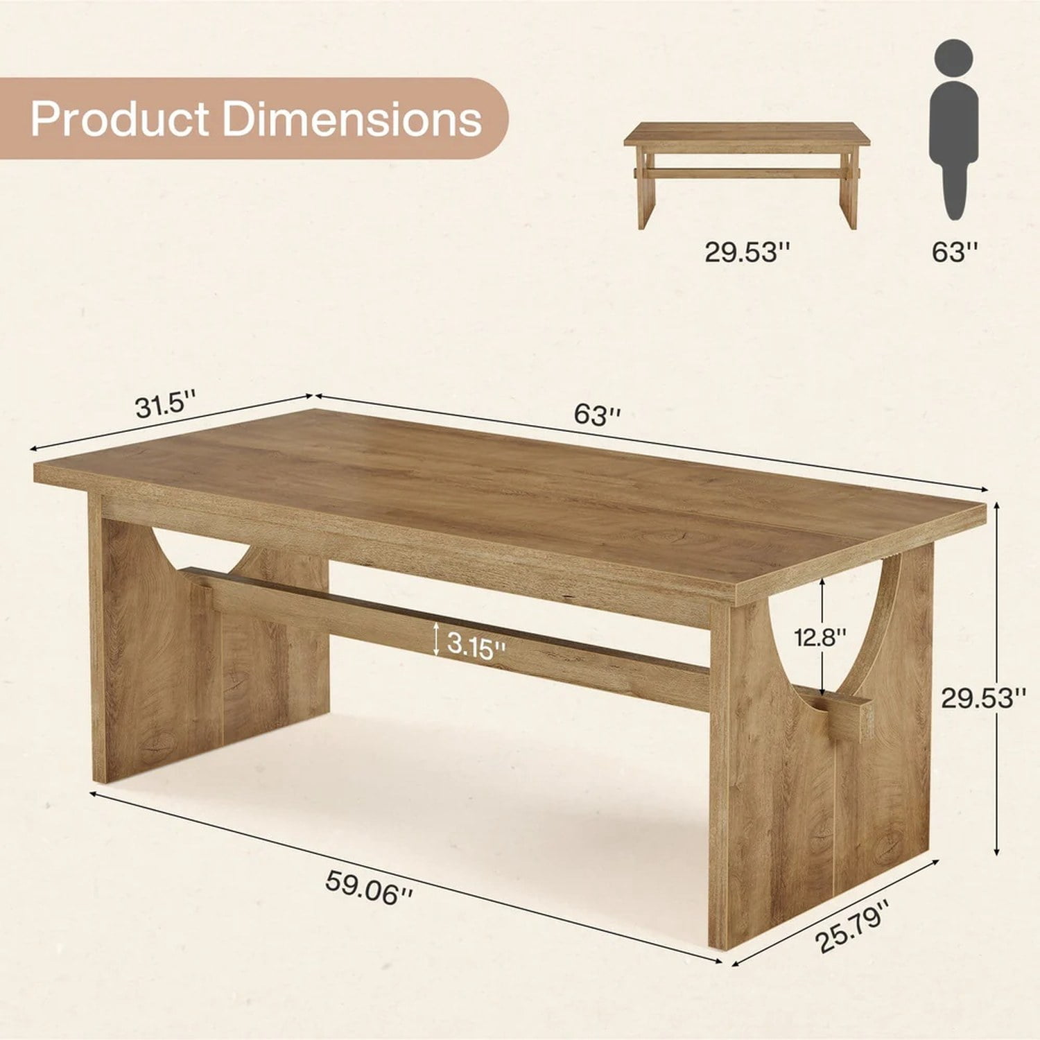 Dining Table, Farmhouse Style, Seats 4-6, MDF, 330 lb Capacity